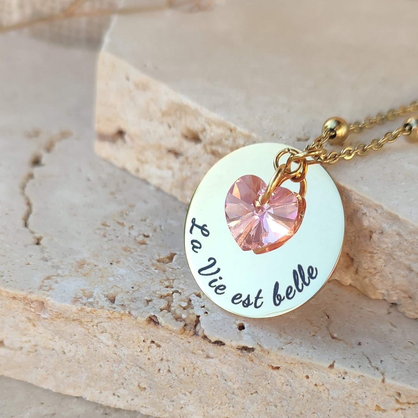 Collier à graver coeur cristal : Création