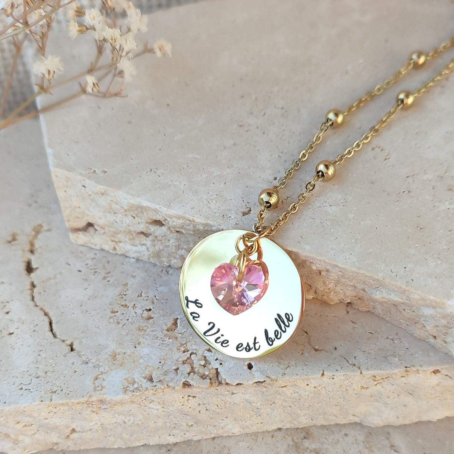 Collier à graver coeur cristal : Création