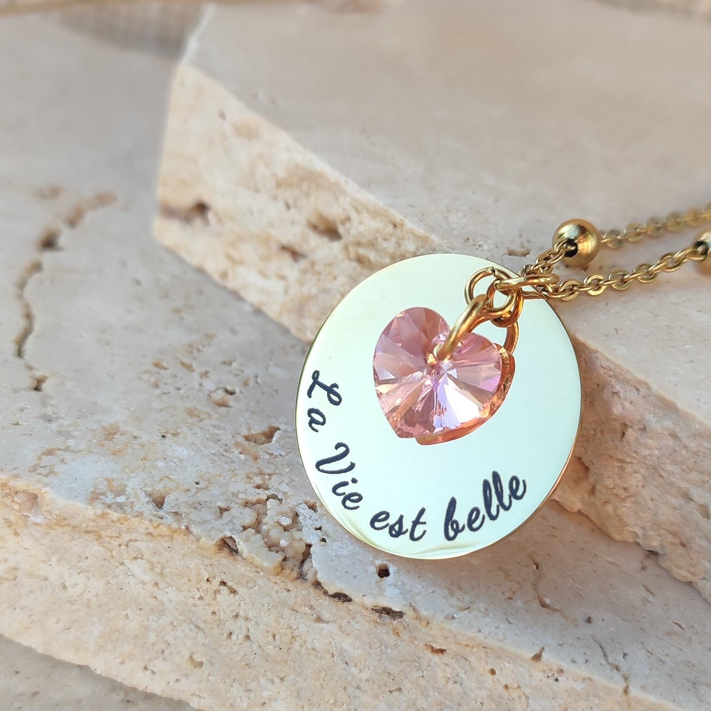 Collier à graver coeur cristal : Création