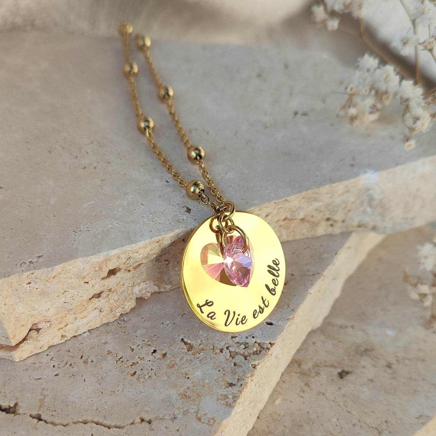 Collier à graver coeur cristal : Création