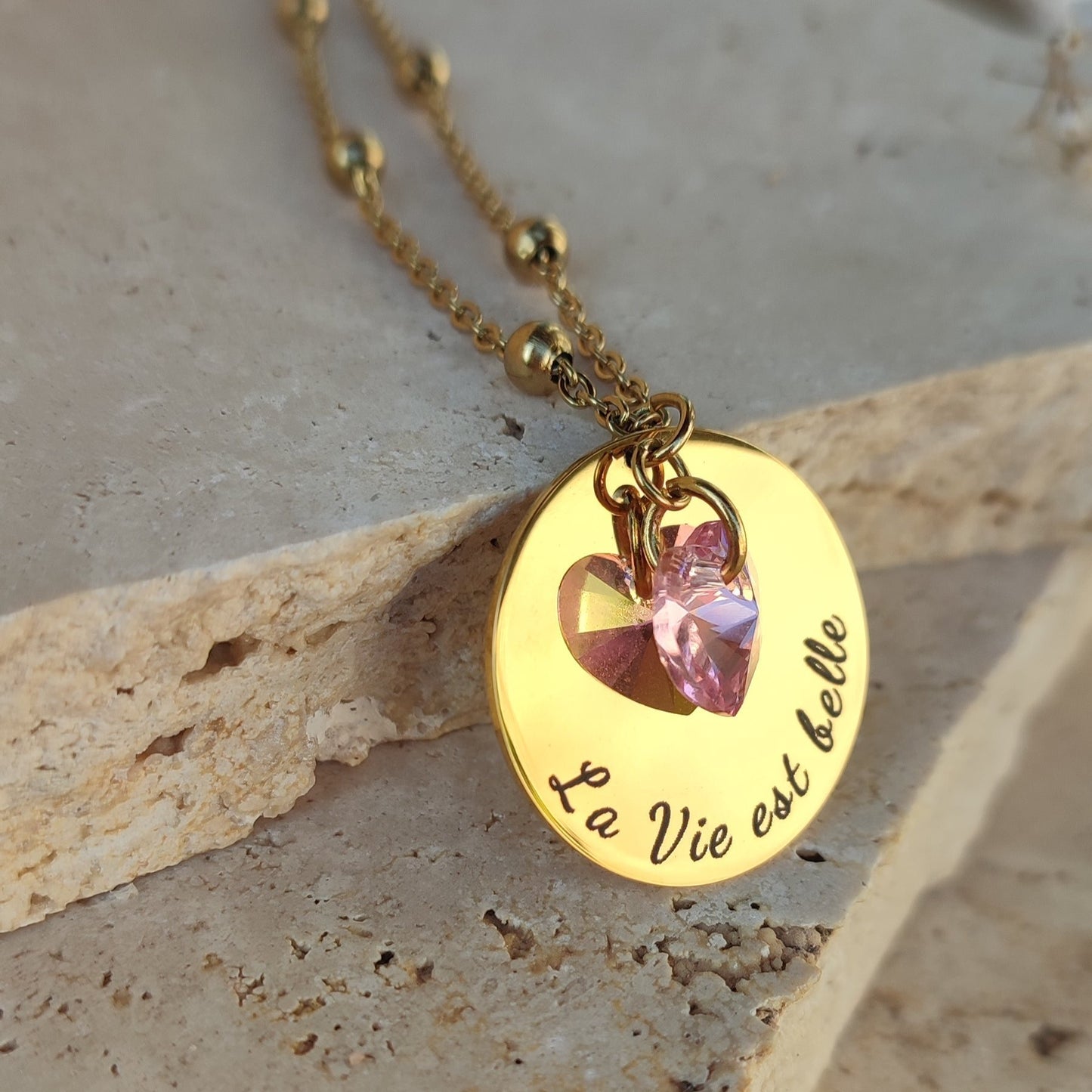 Collier à graver coeur cristal : Création