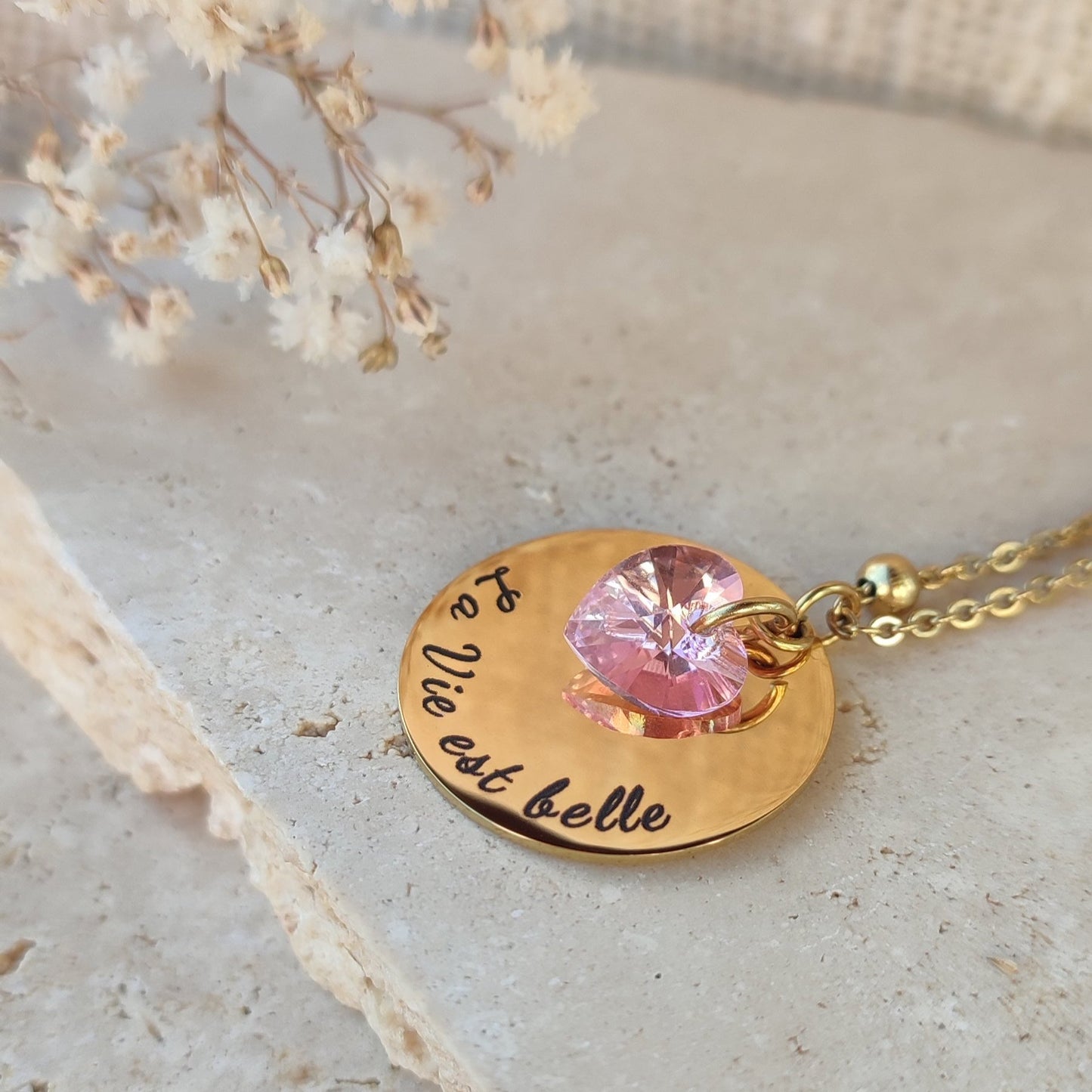 Collier à graver coeur cristal : Création