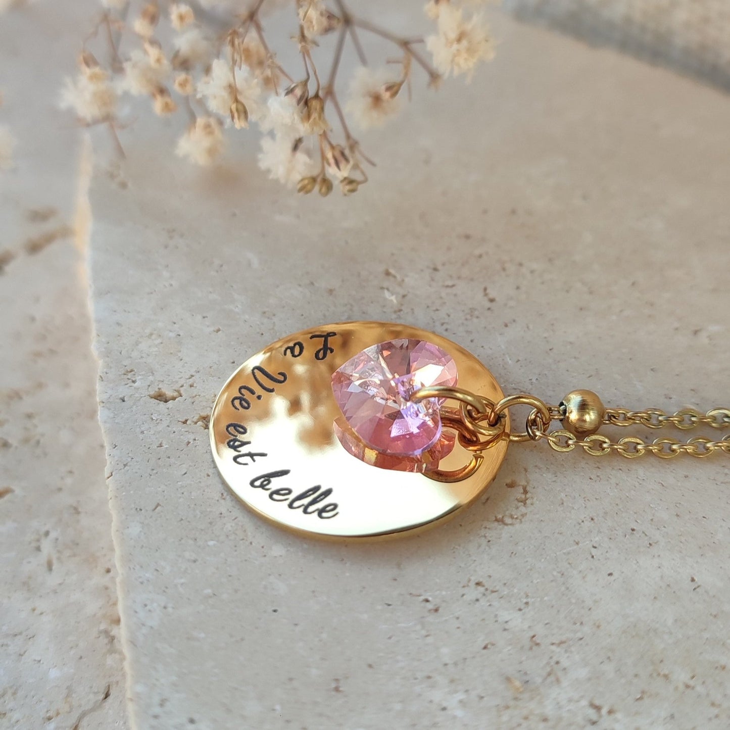 Collier à graver coeur cristal : Création