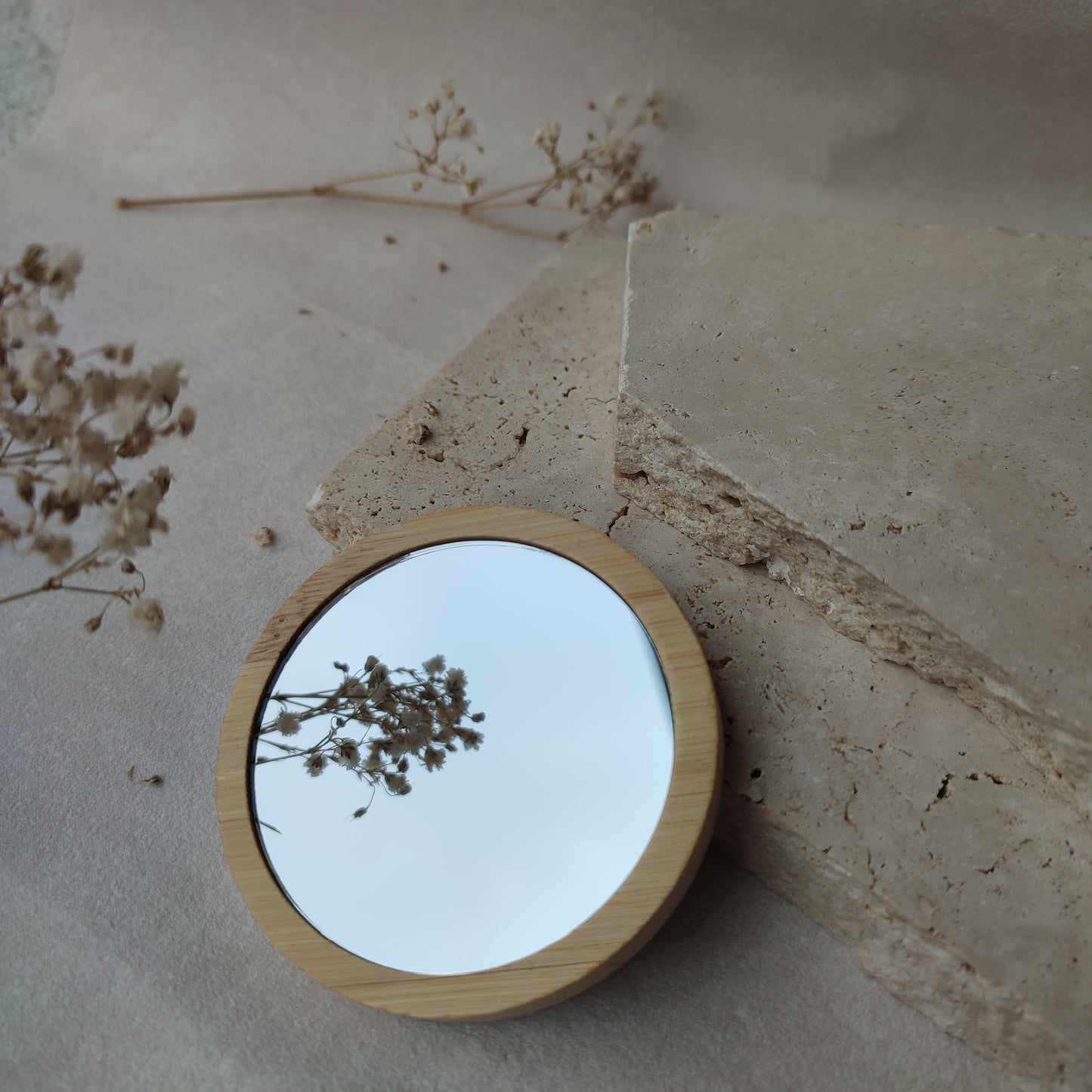 Miroir de poche à graver en bois