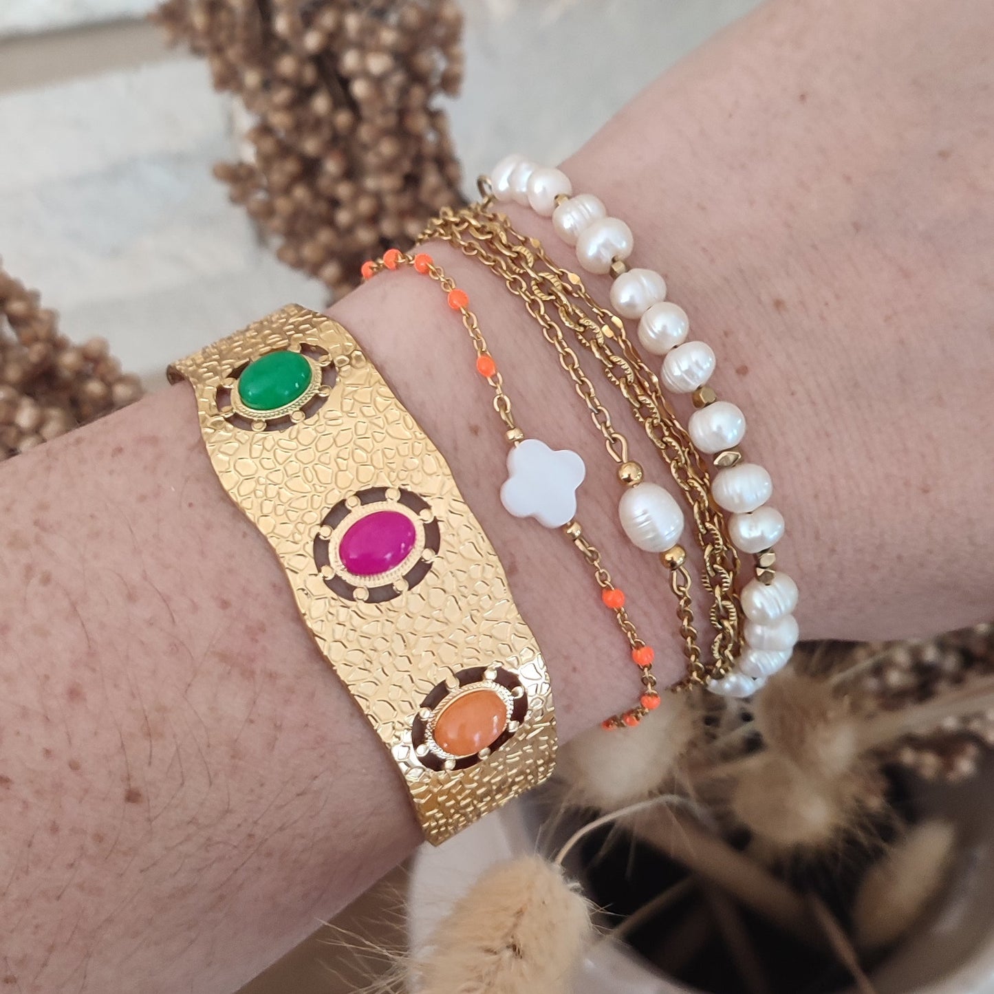 Bracelet ou chaine de cheville Trèfle nacre ; création