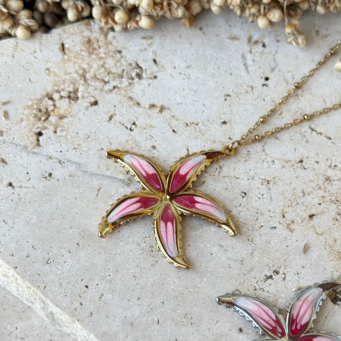Collier Pink flower ; création