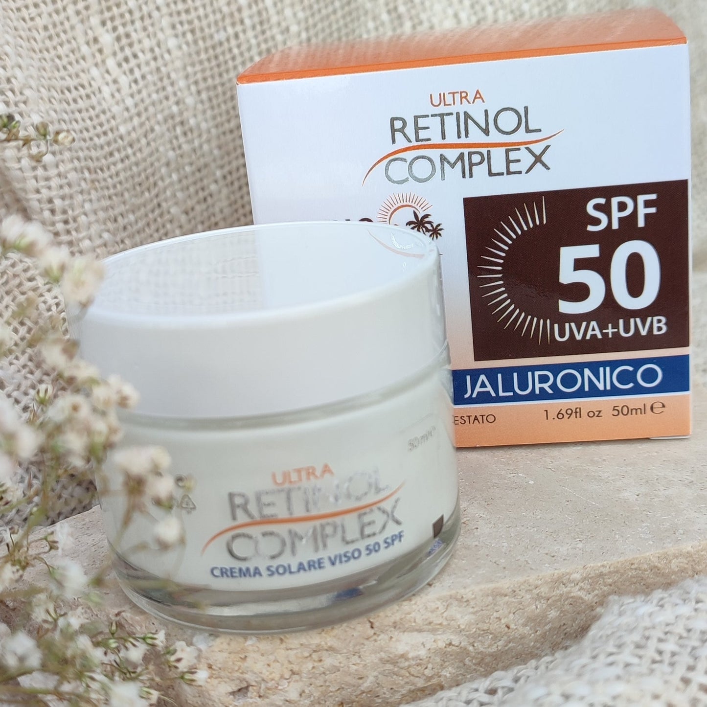 Crème hydratante solaire spf50 rétinol et acide hyaluraunique