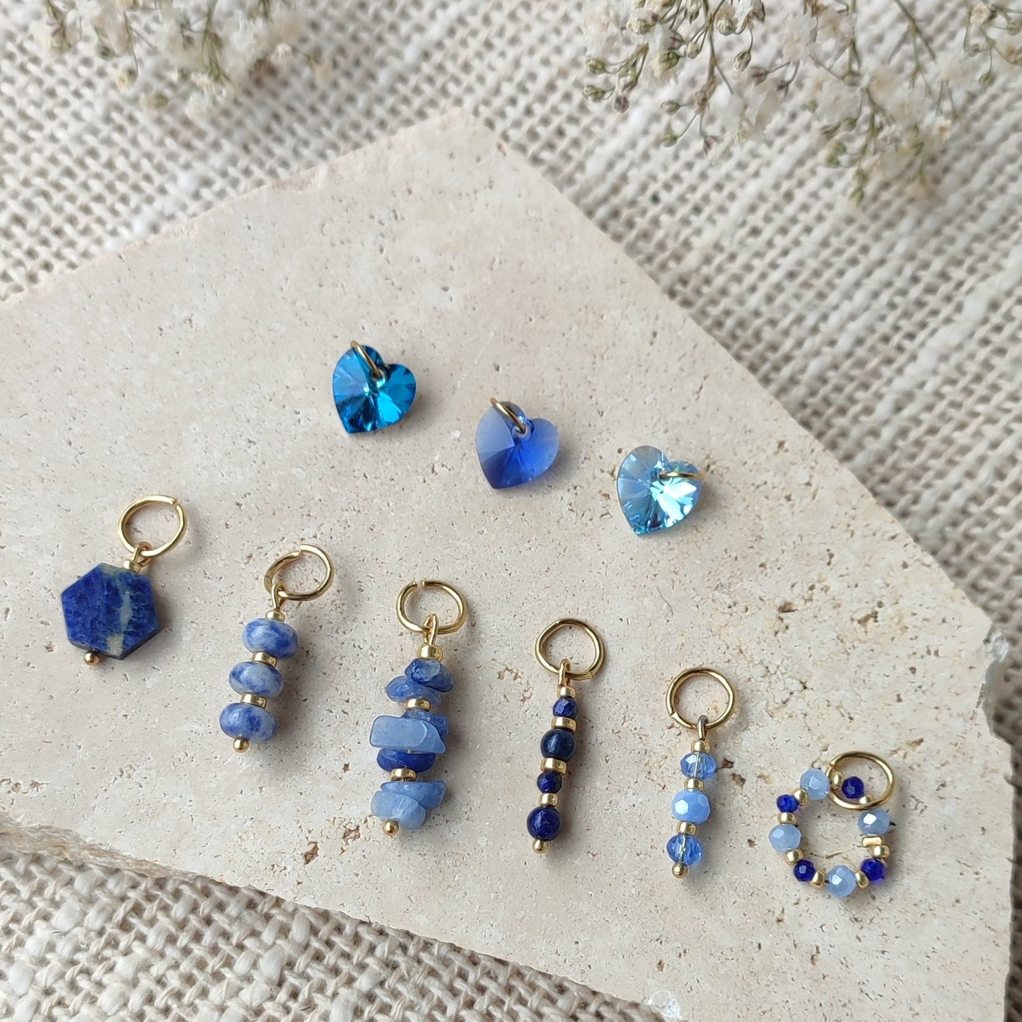 Nos charms , tons bleus / création