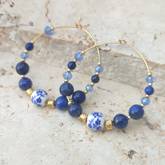Boucles d'oreilles créoles lapis  ; création