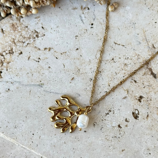 Collier Corail et perle ; création