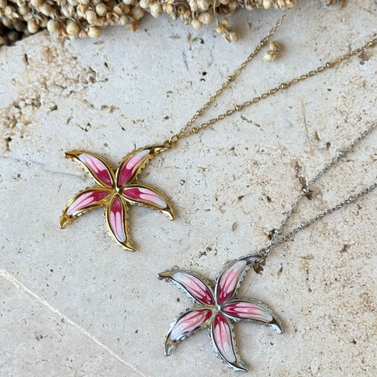 Collier Pink flower ; création
