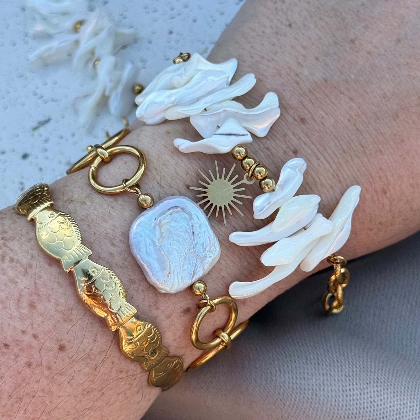 Bracelet Shell and sun ; création