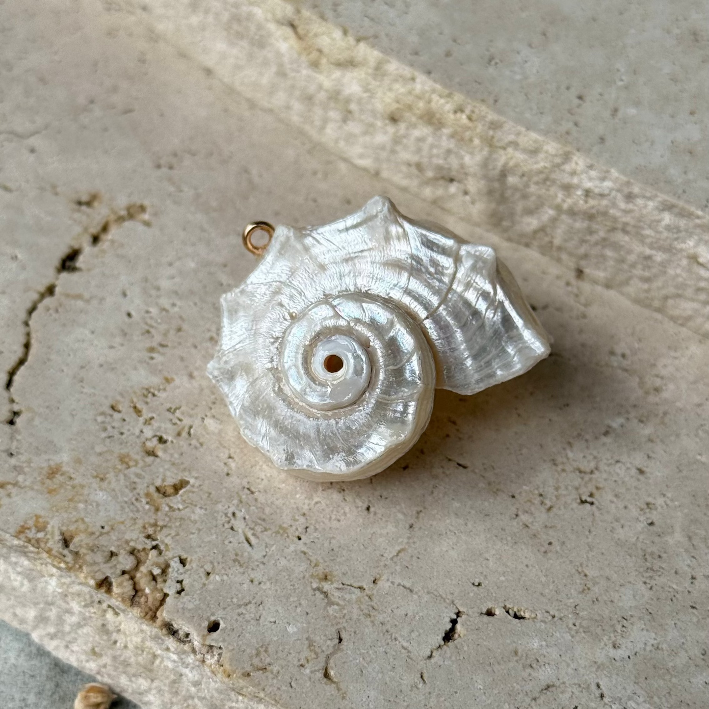 Pendentif coquillage blanc et or