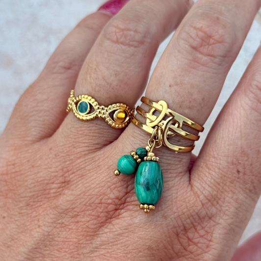 Bague breloques malachite ; création