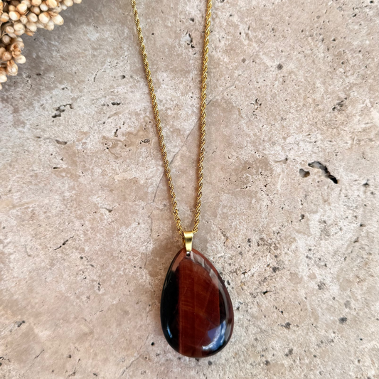 Collier long goutte Oeil de taureau ; création